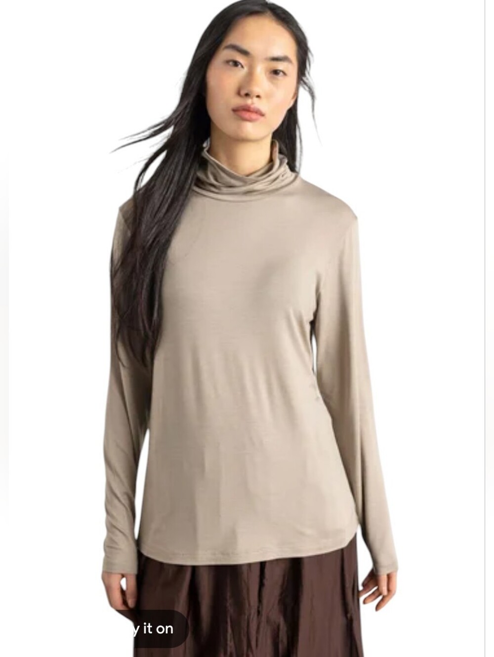 Gudrun Sjoden Lyocell Long Sleeve Turtleneck Top Soft Grey Beige Size XL